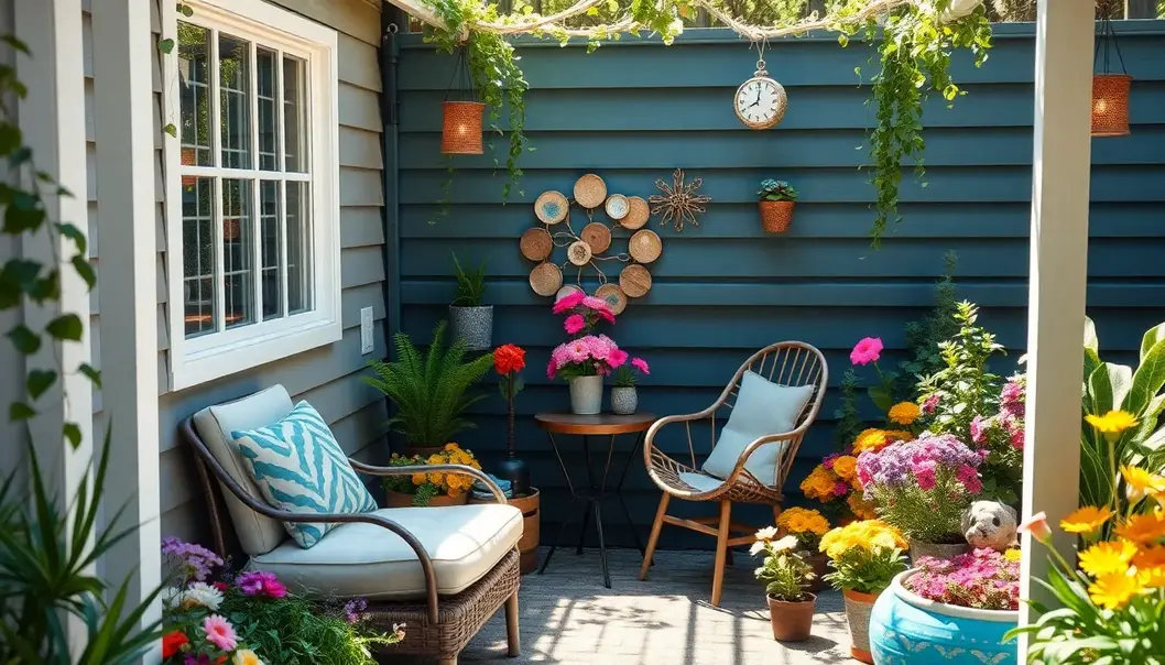 A Zen-inspired outdoor office space combining nature and functionality.