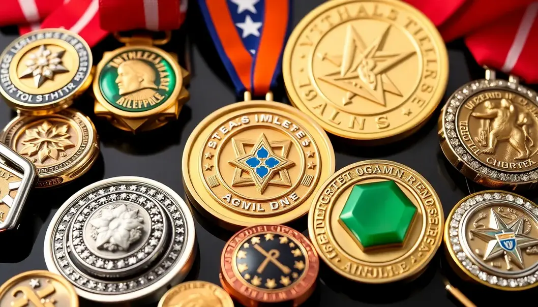 Collection of iconic sports jewelry including medals and rings that represent triumph and legacy.