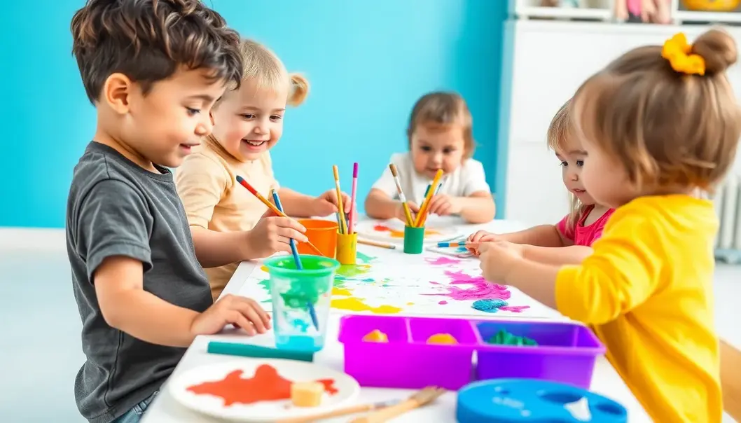 Toddlers expressing creativity with arts and crafts.