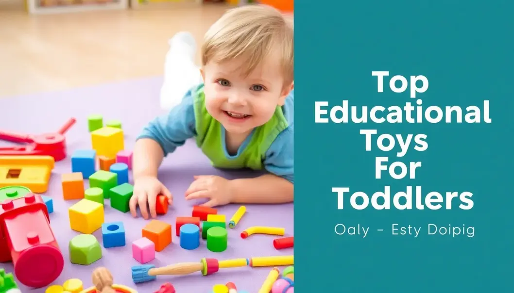 A toddler playing with educational toys spread out on a play mat.